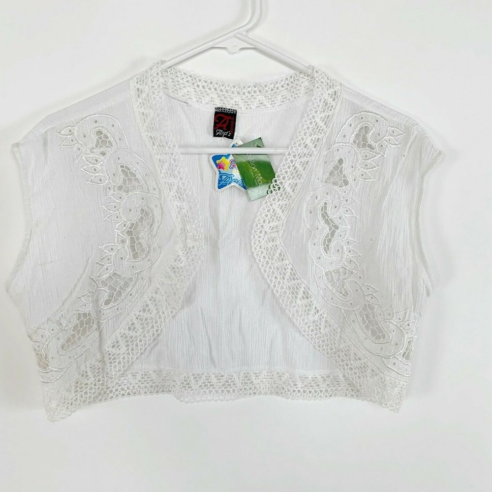 Womens Crochet Cropped Open Jacket XS-S White Made in Brazil